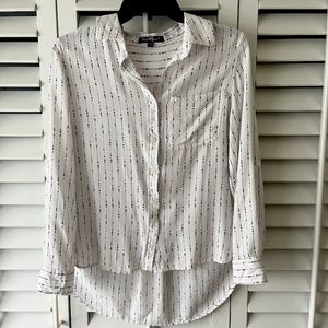 Womens White with Black Vertical Print Long-sleeve Shirt